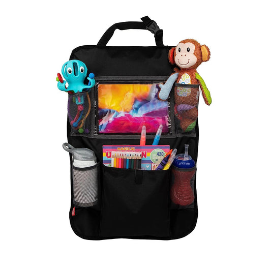 Nuby Ultimate Backseat Car Organizer and Storage - Pockets Tablet Holder Toy Clips and Removable Zipper Pouch - Car Accessories for Kids
