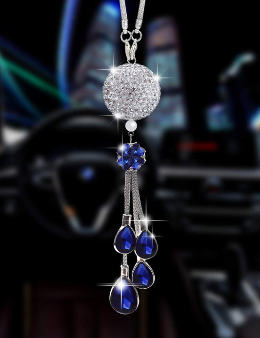 Bling Car Accessories for Women and ManCute Car Decor for WomenLucky Crystal Sun Catcher OrnamentRear View Mirror Crystal Ball Charm Decor (30 mm Clear)(Deep Blue)